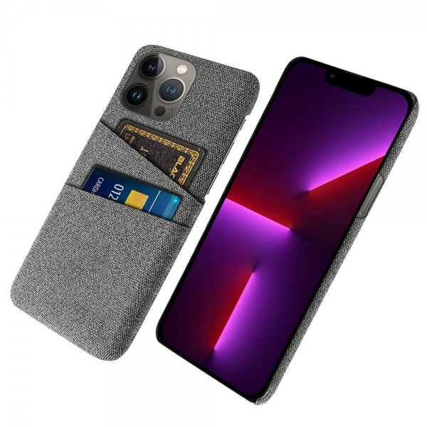 iPhone 13 Pro Max Deksel To Kortlommer Stoff Grå