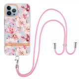 iPhone 13 Pro Deksel Blomstermønster Stropp Rosa Gardenia