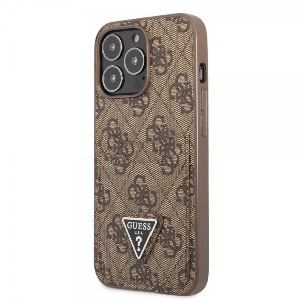 Guess iPhone 13 Pro Deksel Double Cardslot Metal Triangle Brun