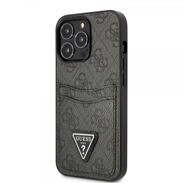 Guess iPhone 13 Pro Deksel Double Cardslot Metal Triangle Svart