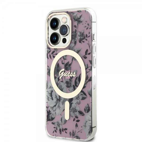 Guess iPhone 13 Pro Deksel Flower MagSafe Rosa