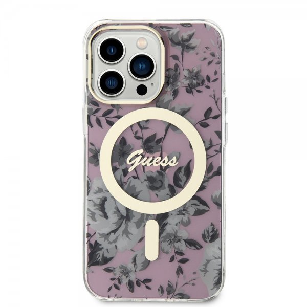 Guess iPhone 13 Pro Deksel Flower MagSafe Rosa