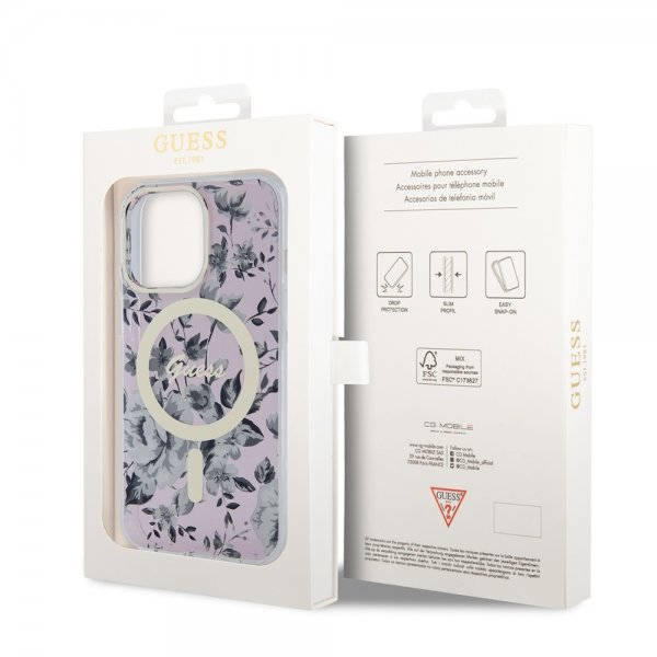 Guess iPhone 13 Pro Deksel Flower MagSafe Rosa