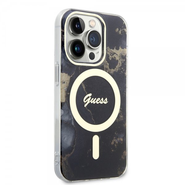 Guess iPhone 13 Pro Deksel Golden Marble MagSafe Svart