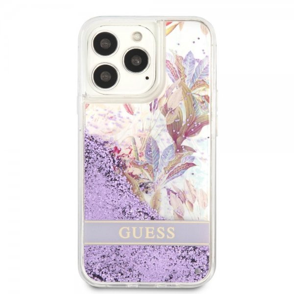 Guess iPhone 13 Pro Deksel Liquid Glitter Flower Pattern Lilla