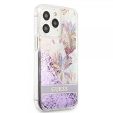 Guess iPhone 13 Pro Deksel Liquid Glitter Flower Pattern Lilla