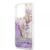 Guess iPhone 13 Pro Deksel Liquid Glitter Flower Pattern Lilla
