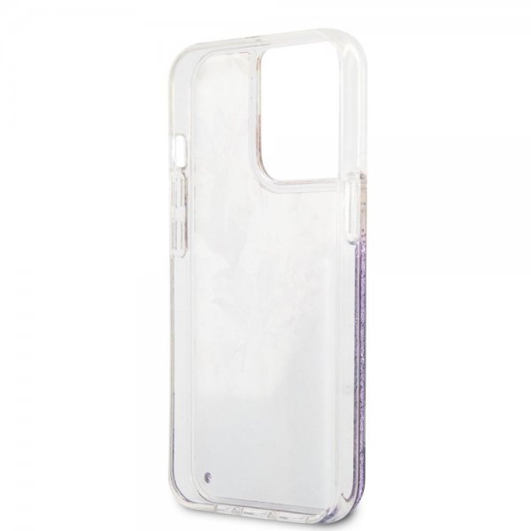 Guess iPhone 13 Pro Deksel Liquid Glitter Flower Pattern Lilla