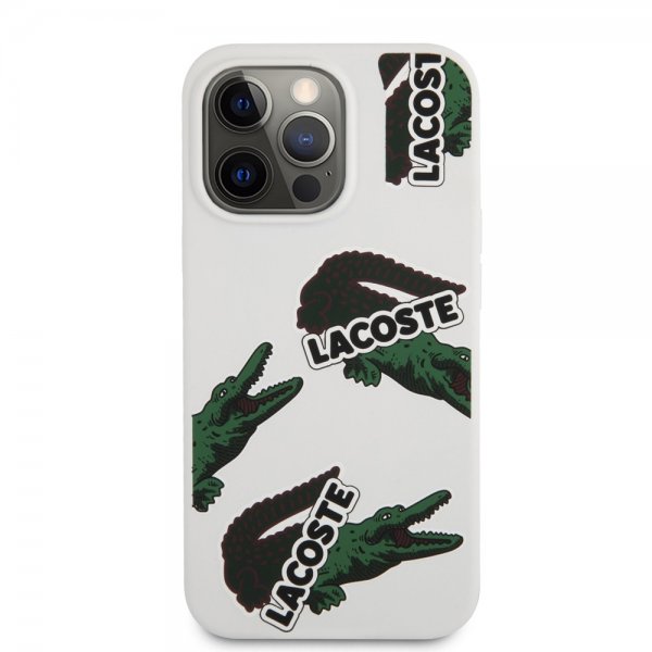 Lacoste iPhone 13 Pro Deksel Liquid Silicone Allover Pattern Hvit