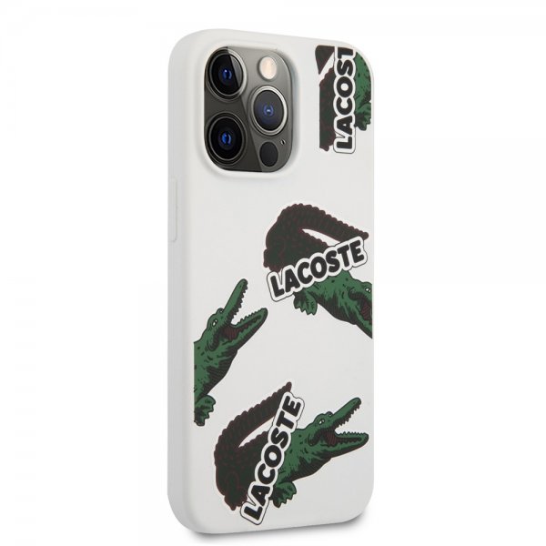 Lacoste iPhone 13 Pro Deksel Liquid Silicone Allover Pattern Hvit