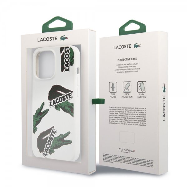 Lacoste iPhone 13 Pro Deksel Liquid Silicone Allover Pattern Hvit