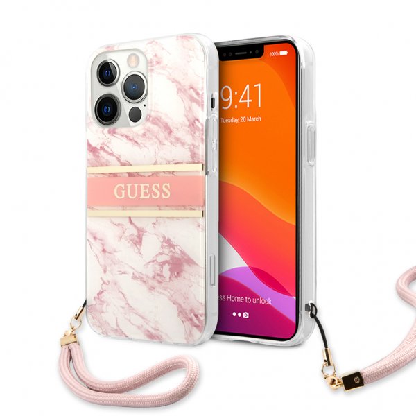 Guess iPhone 13 Pro Deksel Marble Design Stripe Rosa