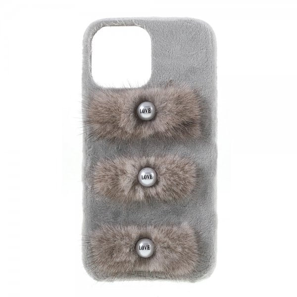 iPhone 13 Pro Deksel Plysj Love Perler Grå