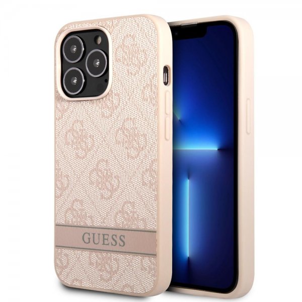 Guess iPhone 13 Pro Deksel Printed Stripe Bottom Rosa