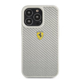 Ferrari iPhone 13 Pro Deksel Real Carbon Metal Logo Sølv