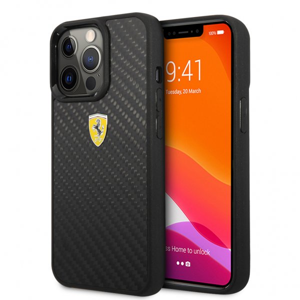 Ferrari iPhone 13 Pro Deksel Real Carbon Metal Logo Svart
