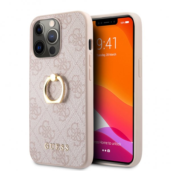 Guess iPhone 13 Pro Deksel Ring Stand Rosa