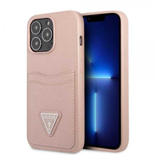 Guess iPhone 13 Pro Deksel Saffiano Double Cardslot Rosa
