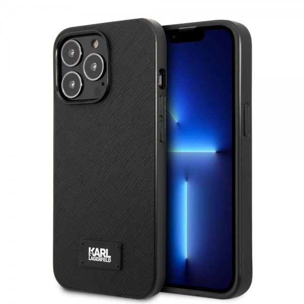 Karl Lagerfeld iPhone 13 Pro Deksel Saffiano Metal Plaque Svart
