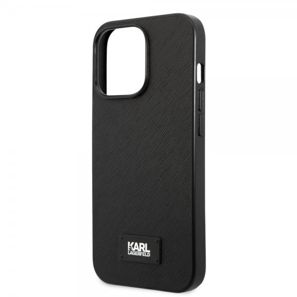 Karl Lagerfeld iPhone 13 Pro Deksel Saffiano Metal Plaque Svart