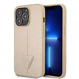Guess iPhone 13 Pro Deksel Saffiano Metal Triangle Beige