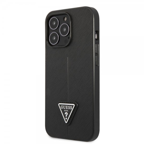 Guess iPhone 13 Pro Deksel Saffiano Metal Triangle Svart