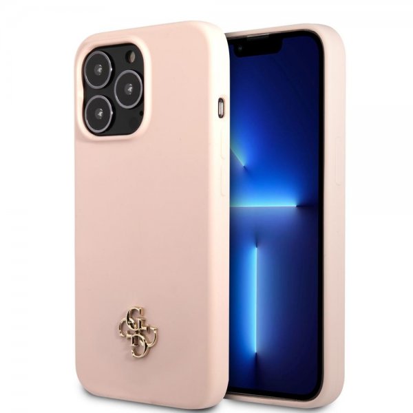 Guess iPhone 13 Pro Deksel Silicone Metal Logo 4G Light Pink
