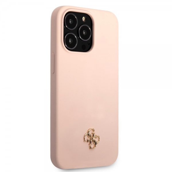 Guess iPhone 13 Pro Deksel Silicone Metal Logo 4G Light Pink