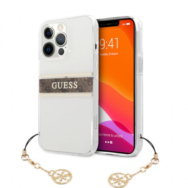 Guess iPhone 13 Pro Deksel Stripe Charm Brun