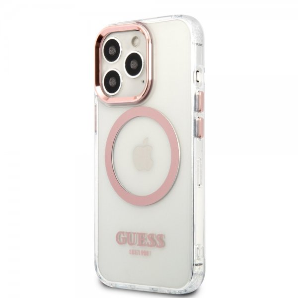 Guess iPhone 13 Pro Deksel Transparent MagSafe Rosa Transparent