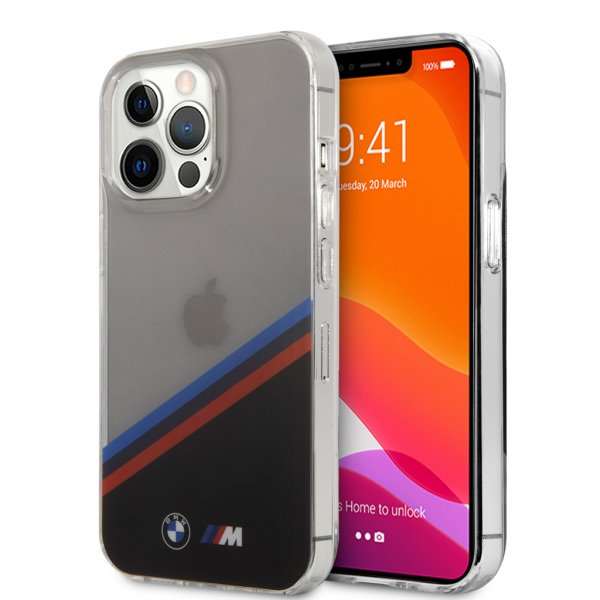 BMW iPhone 13 Pro Deksel Tricolor Stripe Transparent Svart