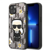 Karl Lagerfeld iPhone 13 Deksel Flower Monogram Iconic Patch Grå