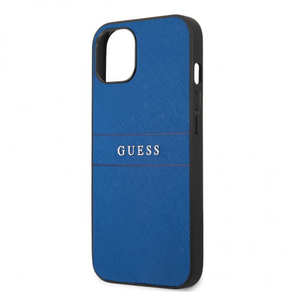 Guess iPhone 13 Deksel Hot Stamp Metal Logo Blå