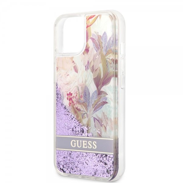 Guess iPhone 13 Deksel Liquid Glitter Flower Pattern Lilla