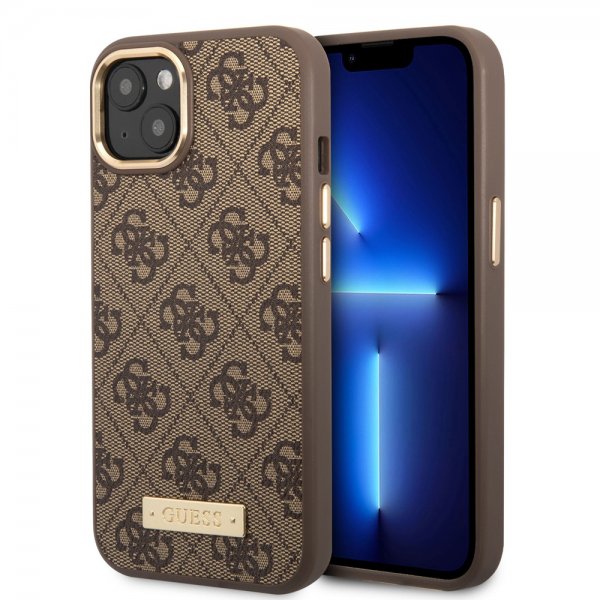 Guess iPhone 13 Deksel Metal Plate Logo MagSafe Brun
