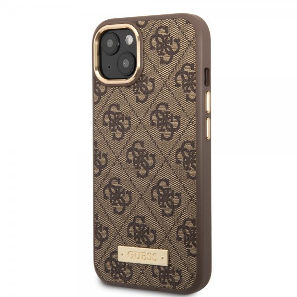 Guess iPhone 13 Deksel Metal Plate Logo MagSafe Brun