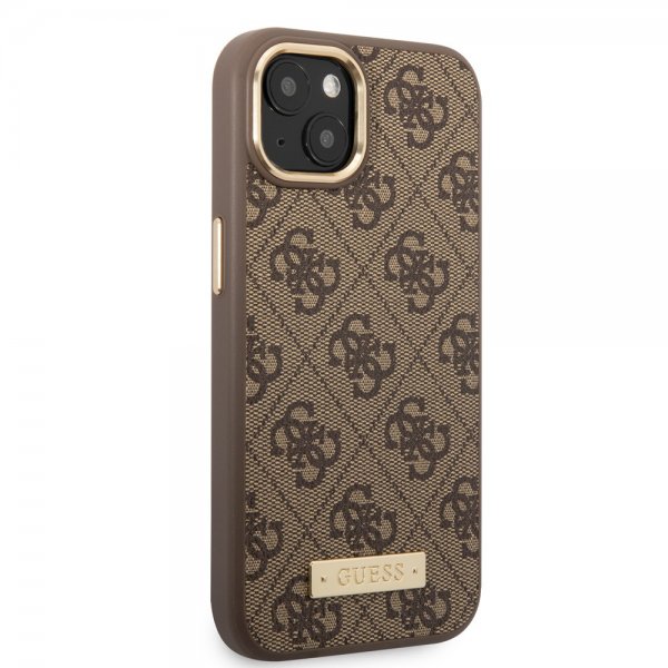 Guess iPhone 13 Deksel Metal Plate Logo MagSafe Brun