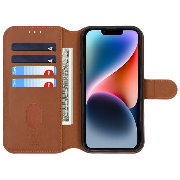 Rvelon iPhone 13/iPhone 14 Etui Detachable Wallet Case Brun