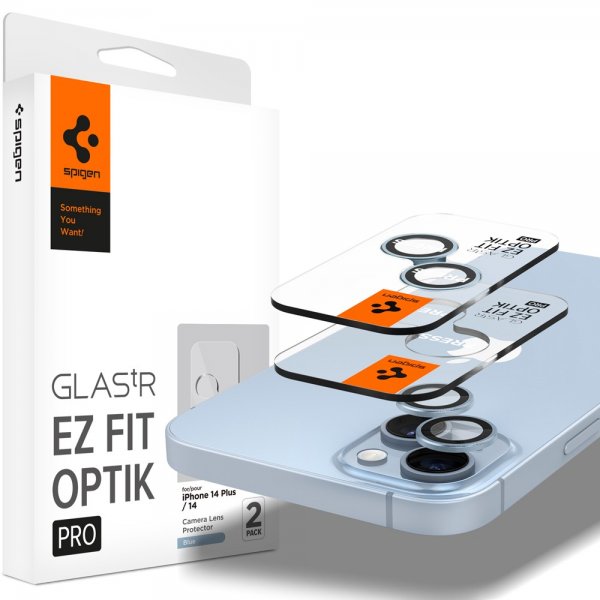 Spigen iPhone 14/iPhone 14 Plus Kamerabeskytter GLAS.tR EZ Fit Optik Pro Blå 2-pakning