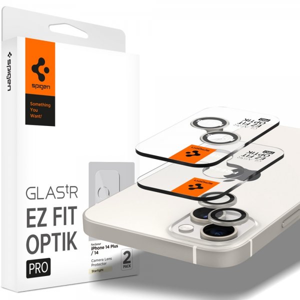 Spigen iPhone 14/iPhone 14 Plus Kamerabeskytter GLAS.tR EZ Fit Optik Pro Starlight 2-pakning