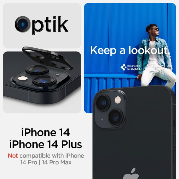 Spigen iPhone 14/iPhone 14 Plus Kamerabeskytter Glas.tR Optik 2-pakning Svart