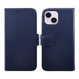Rvelon iPhone 14 Etui Ekte skinn Kortlommer Blå