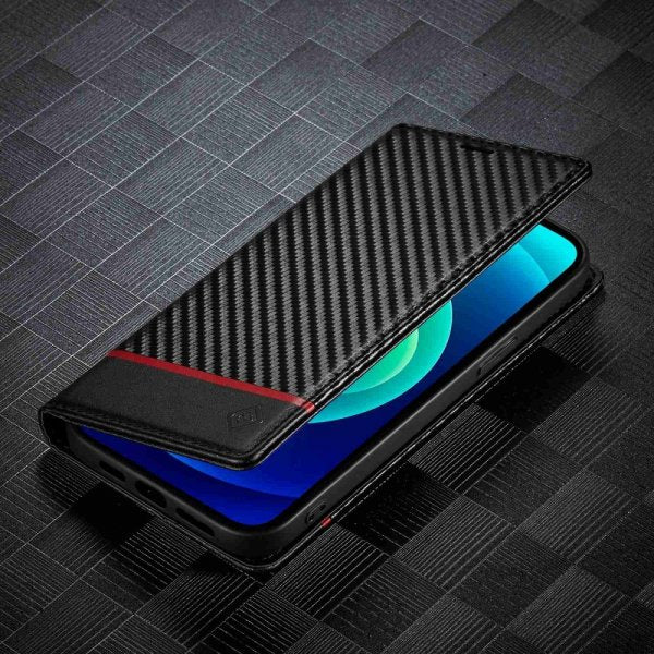 Lc.Imeeke iPhone 14 Plus Etui Karbonfibertekstur Rød Stripe Horizontal