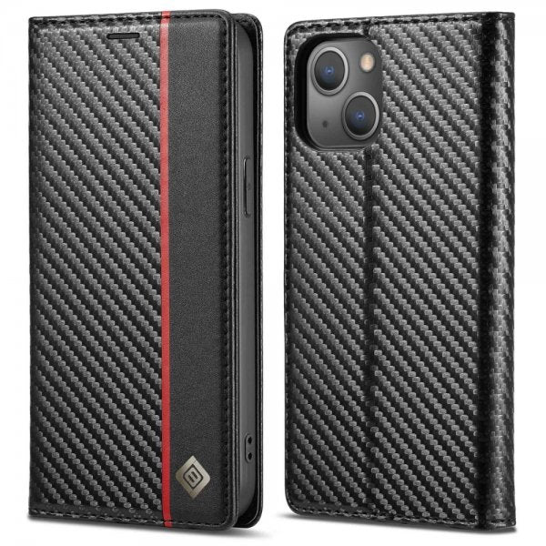 Lc.Imeeke iPhone 14 Plus Etui Karbonfibertekstur Rød Stripe Vertical