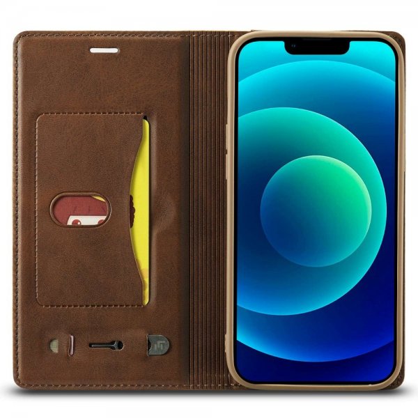 Lc.Imeeke iPhone 14 Plus Etui Kortlomme Utside Brun