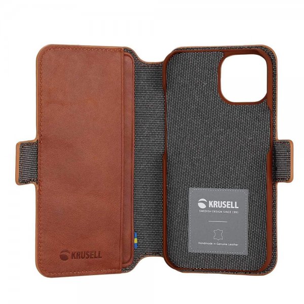 Krusell iPhone 14 Plus Etui Leather PhoneWallet Cognac