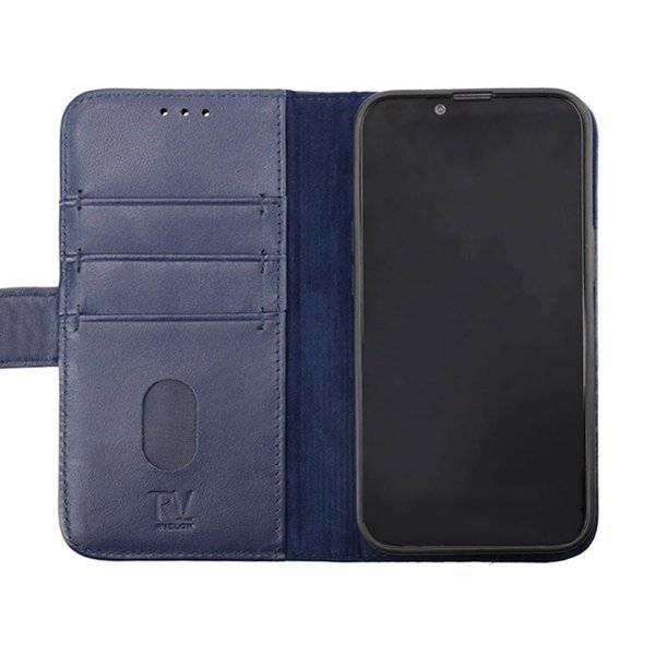 Rvelon iPhone 14 Plus Etui Ekte Skinn Blå