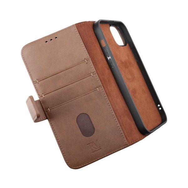 Rvelon iPhone 14 Plus Etui Ekte Skinn Brun