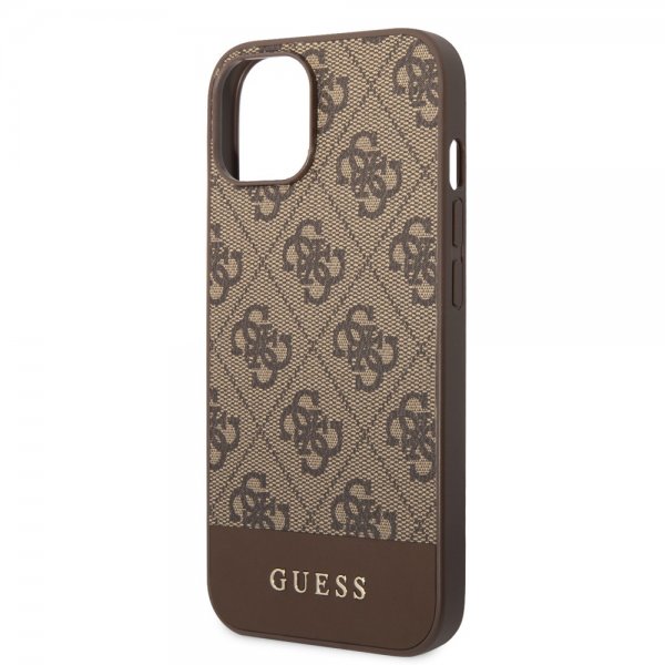 Guess iPhone 14 Plus Deksel Bottom Stripe Metal Logo Brun