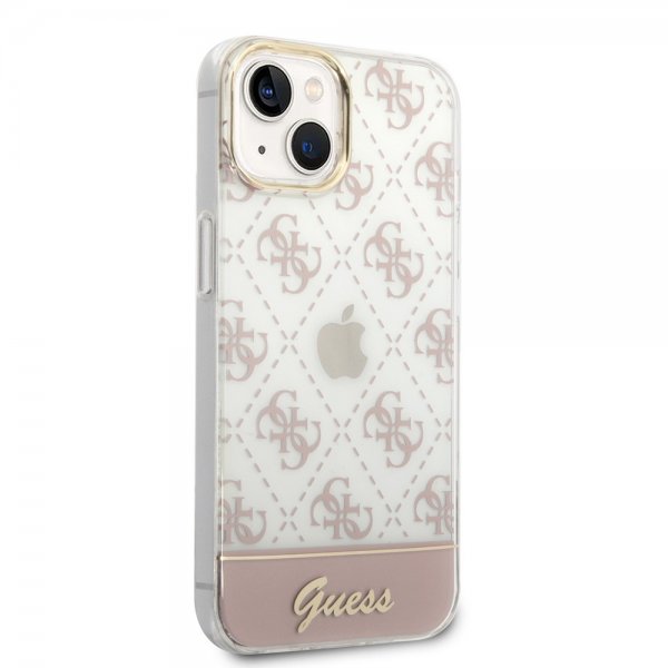 Guess iPhone 14 Plus Deksel Bottom Stripe Script Logo Rosa